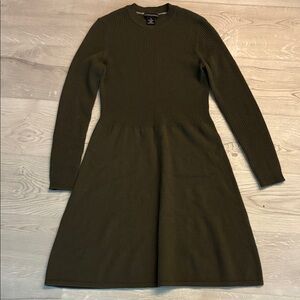 Sofia Cashmere Dark Olive Green Long Sleeve Dress Size M